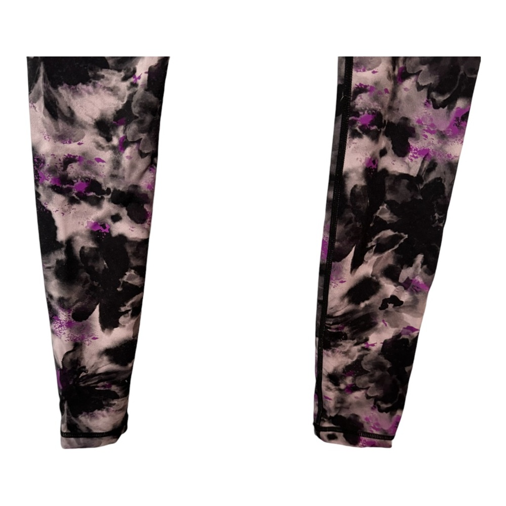 Zyia Purple Black Floral Watercolor Soft n Snug Hi-Rise Leggings Size 2 - Picture 5 of 10